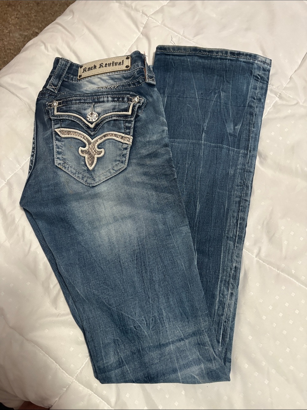 Rock Revival Blue Embroidered Back Pocket Jeans